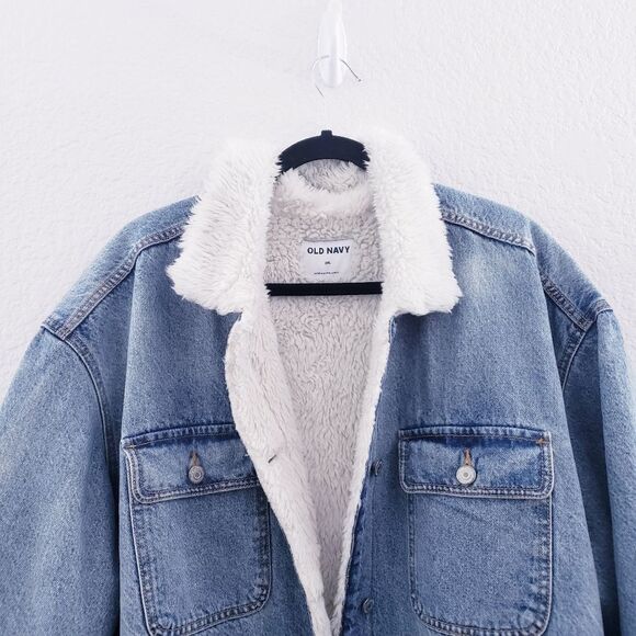 Old Navy Cozy Sherpa Lined Jean Denim Shacket XXL - Picture 7 of 12